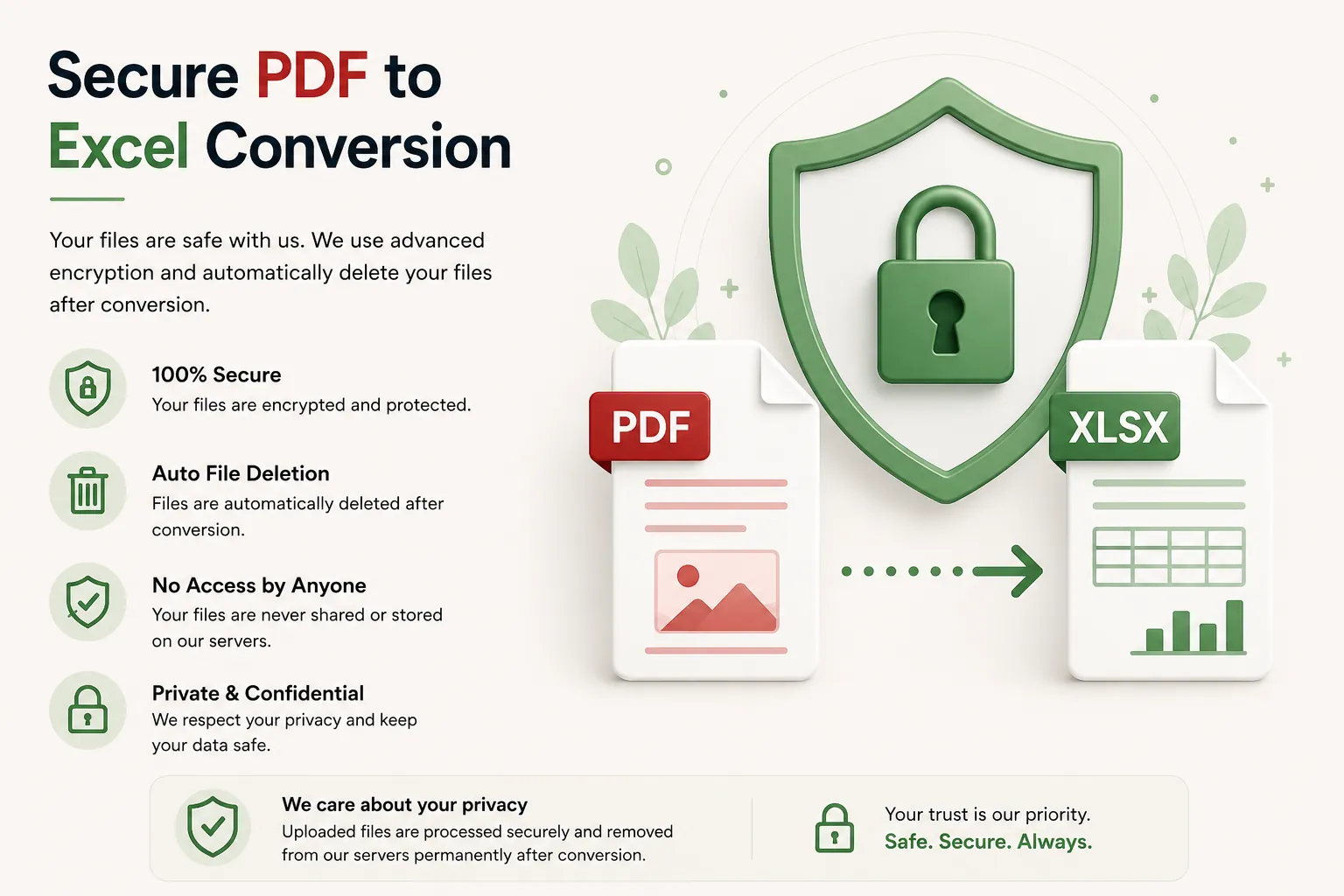 Secure PDF to Excel conversion with automatic file deletion