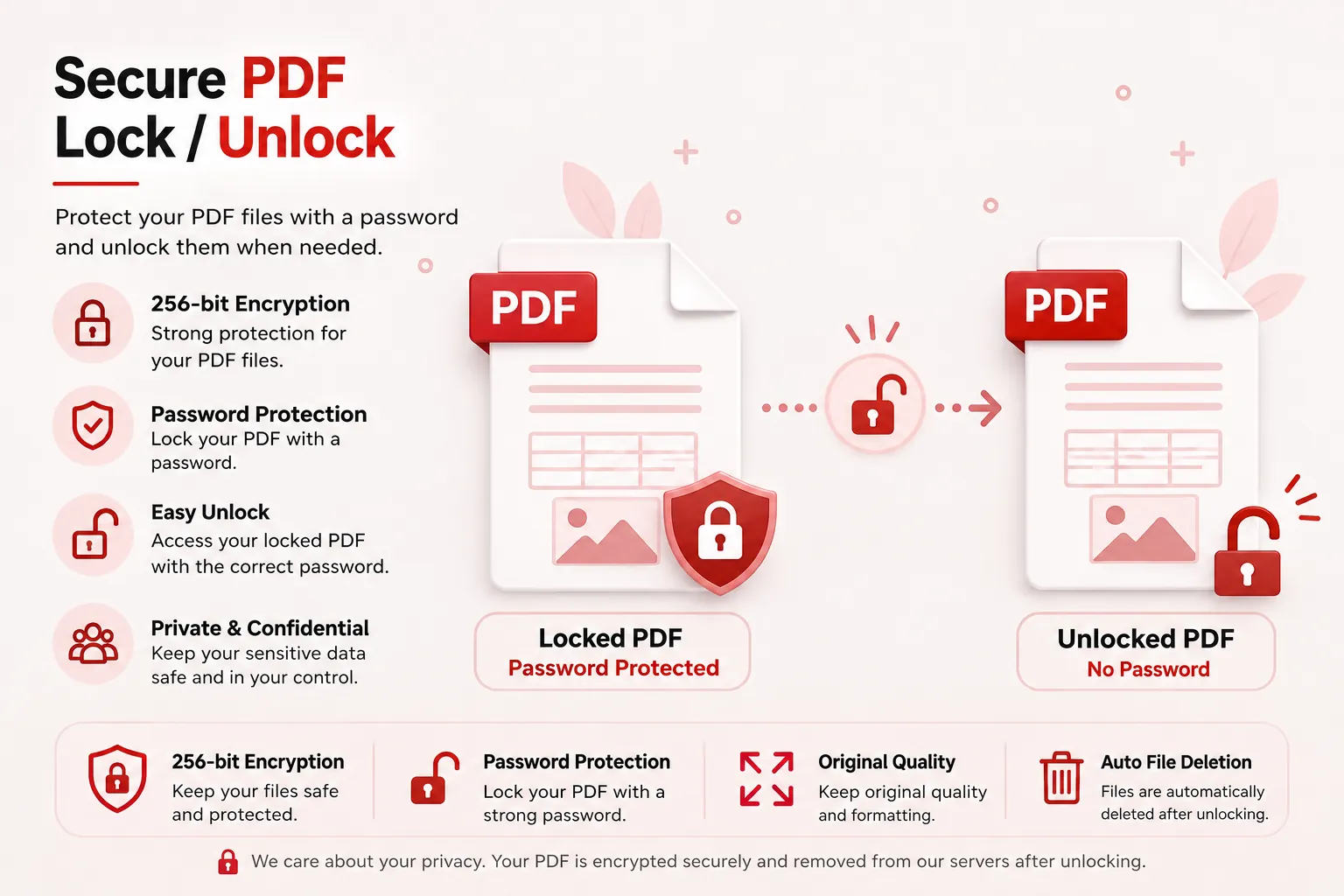 Secure PDF unlocking with automatic file deletion